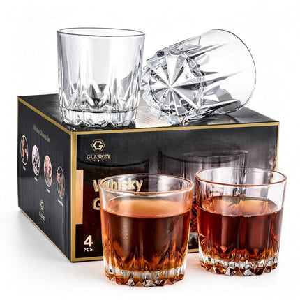 Whiskey Glasses Set of 4,Rock Glasses,11 oz Lead-Free Crystal Bourbon Glass,Old Fashioned Glass for Bourbon,Cognac,Irish Whisky,Personalised Whisky Glass Gift Set for Men,Dad,Brother