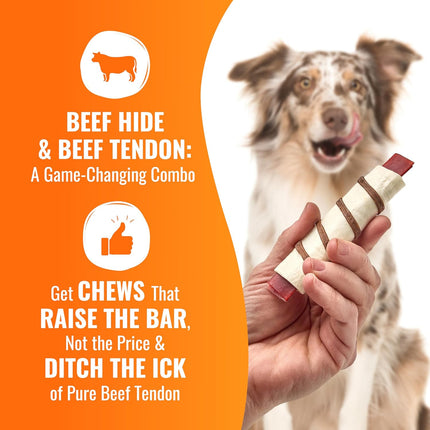GOOD 'N' FUN Triple Flavor Wraps with Beef Tendon Chews, High-Protein Dog Treat for All Adult Dogs, Made with Real Beef Hide, Chicken & Beef Tendon, 8 Count