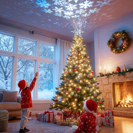 Christmas Tree Topper with Rotating Snowflake Projector, Silver