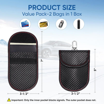 2PK Faraday Bags for Car Keys Fob, 3.5''X5.0'' Faraday Cage Protector, Car RFID Signal Blocking, Anti-Theft Pouch Anti-Hacking Case Blocker (Carbon Fiber)