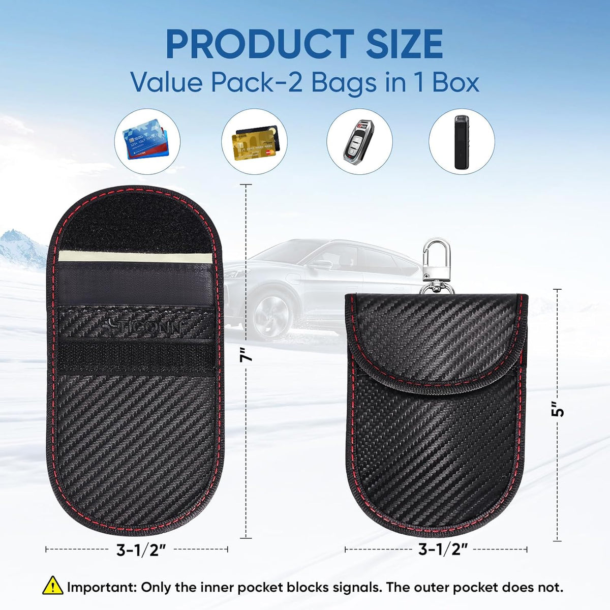 2PK Faraday Bags for Car Keys Fob, 3.5''X5.0'' Faraday Cage Protector, Car RFID Signal Blocking - photo 2