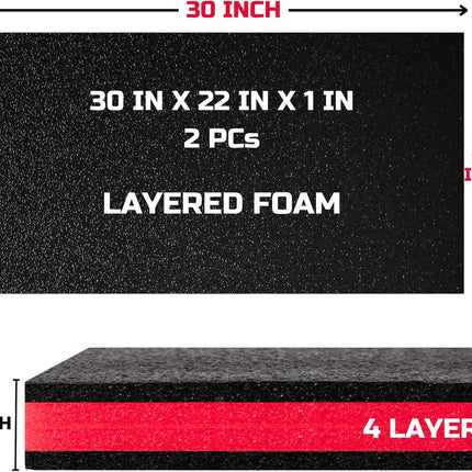 ONREVA Tool Box Foam 30x22x1 inch 2Pack, Foam Inserts for Cases, Polyethylene Storage Sheets for Toolbox Hard Case, Tool Shadow Insert, Kaizen Organizer Sheet, Red With Black