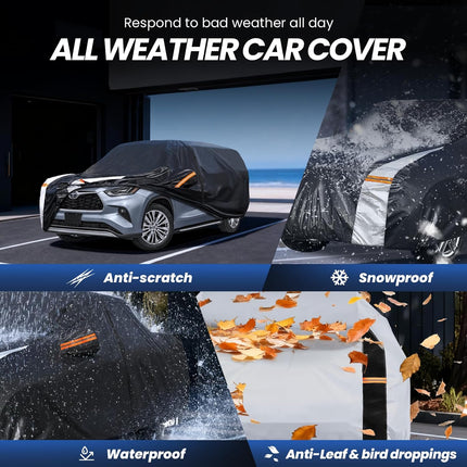 Multi-Layer Car Cover Custom Fit for Toyota Highlander(2000-2026), 100% Waterproof All Weather for Automobiles, Gift with Towel, Heavy Duty Car Covers for Rain Sun UV Protection with Door Zipper