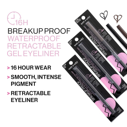 wet n wild Mega Last Breakup Proof Retractable Eyeliner - Ultra-Fine Brush, Waterproof,16-Hour Long-Lasting Wear - Cruelty-Free & Vegan - Black