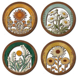 4 Pack Vintage Floral Round Wooden Wall Hangings, 9.84 Inch Farmhouse Sunflower Daisy Botanical Wood Wall Art Plaques, Retro Boho Circular Wood Hanging Signs with Mounting Screws for Living Room Bedroom Entryway Home Decor Housewarming Gift