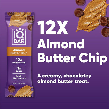Brain Body Keto Protein Bars - Almond Butter Chip Bars 12 - Count Energy Bar - Low Carb High Fiber Vegan Bars Low Sugar Meal Bars - Vegan Snacks