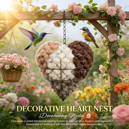 Handmade Fiber Bird Nesting Heart, Refillable Birds Haven 1 Heart Shape Hummingbird Nesting and 2 Bags of Nest Materials, Winter Fowl Gifts Animal Hummingbirds Lovers Home Garden Yard