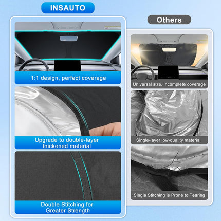 INSAUTO Custom Fit Windshield Sun Shade Accessories for Tesla Model Y Model 3 2016-2026, Foldable Front Window Sunshade, UV & Heat Reflector, Keeps Interior Cool, Includes Storage Bag