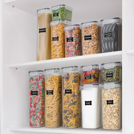 Recipientes de almacenamiento para cocina con tapas, 48 PCS recipientes herméticos para alimentos, recipientes plásticos de cocina, recipientes para despensa para cereal, alimentos secos, incluye etiquetas, marcador y cucharas medidoras