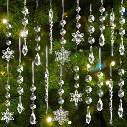 Crystal Christmas Tree Ornaments, Clear Acrylic Snowflake & Icicle, 18pcs