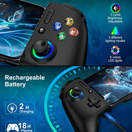 Mocagen Mobile Gaming Controller, MC2 Phone Controller for iPhone/Android/Switch/Oled/Switch 2 with Programmable/Hall Effect Joysticks & Analog Triggers/RGB Light