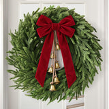 Christmas Decor, 24" Norfolk Pine Christmas Wreath with Velvet Bow & Bells