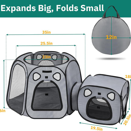 Cat Playpen with Separate Litter Box Area, Large Foldable Waterproof Cat Tent - 600D Oxford, Portable Indoor/Outdoor Pet Enclosure, Cage, House & Condos with Carrybag for Kittens, Small Dogs