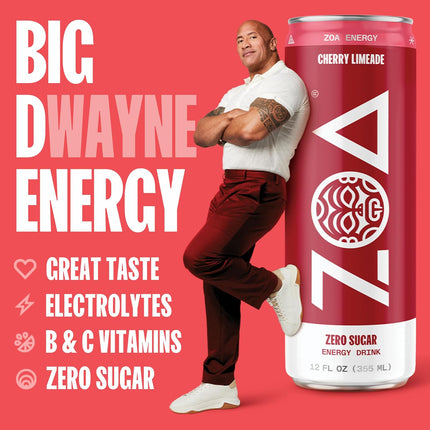 ZOA Zero Sugar Energy Drinks - Cherry Limeade | Healthy Energy Formula with Natural Caffeine, Daily Vitamin C, Essential B-Vitamins | Gluten-Free, Keto Friendly | 12 Ounce Cans (Pack Of 12)
