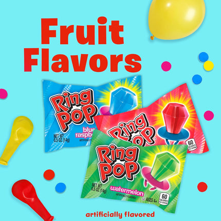 Ring Pop Lollipops - Bulk Candy Individually Wrapped Suckers Variety Party Pack- 20 Count w/Assorted Flavors - Hard Candy for Party Favors, Kids & Goodie Bags