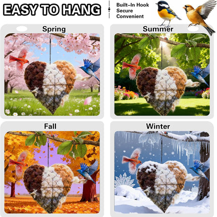 2026 Spring Handmade Fiber Bird Nesting Heart, Nesting Material Holder with Nesting Material, Wild Bird & Hummingbird Winter Shelter, Outdoor Birdhouse & Nest Box, Garden Gift for Bird Lovers