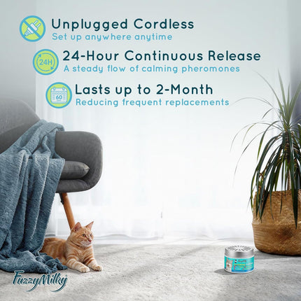 Cat Pheromone Calming Diffuser Gel, Unplugged Cordless Cat Calming, Anxiety Relief, Lasting 2 Months, Adjustable for Home,Car Travel, Scratching,Urine Marking(120 ml, 4.1 fl oz)