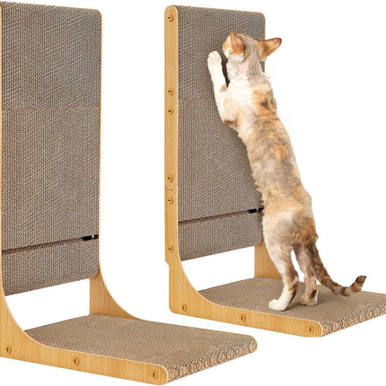 EHEYCIGA 2-Pack Cat Scratcher, 25.6 Inch L-Shaped Cardboard Scratch Pad for Indoor Cats, Vertical Cat Scratching Board with Ball Toy, Furniture Protector, Reversible Design for Double Life, Large