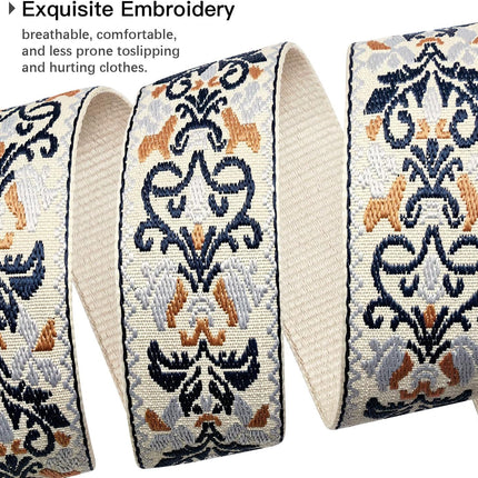 Jacquard Embroidered Guitar Strap, Genuine Cowhide Leather Ends, Adjustable for Bass Electric Acoustic