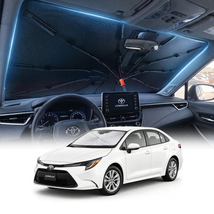 Umbrella Windshield Sun Shade for Car & SUV, Car Sunshade for Front Windshield [Nano Ice-Crystal Coatings] UPF50+ Heat & UV Block, Protect Interior & Keep Cooler Universal for Most of Sedan & SUV