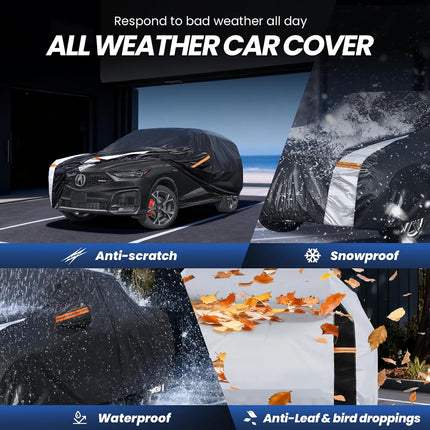 Multi-Layer Car Cover Custom Fit for Acura MDX(2007-2026), 100% Waterproof All Weather for Automobiles, Gift with Towel, Heavy Duty Car Covers for Rain Sun UV Protection with Door Zipper