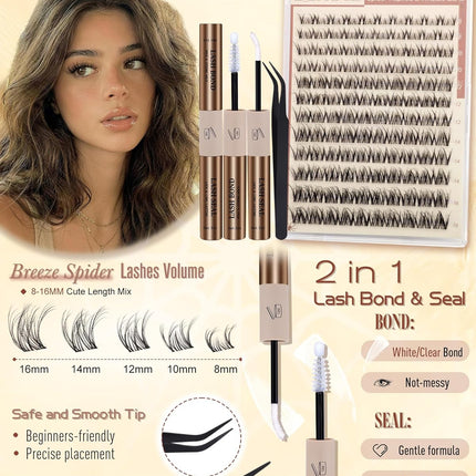 Spider Lashes Cluster Kit Natural Breeze Lash Clusters Wispy Eyelash Clusters Kit Venus Cluster Eyelash Extension Fluffy Individual Lashes D Curly 8-16mm Lash Extensions with Invisible Band by zenotti