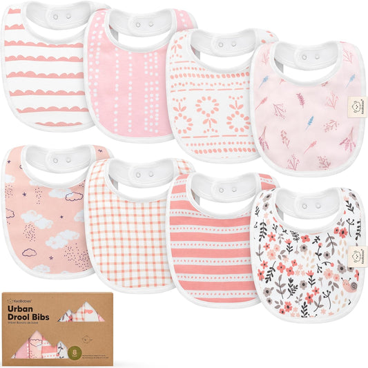8-Pack Organic Baby Drooling & Teething Bibs - Sweet Charm