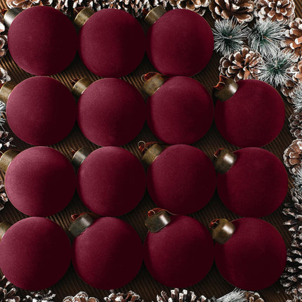 15 Pcs Velvet Christmas Balls, Burgundy