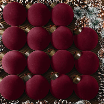 15 Pcs Velvet Christmas Balls, Burgundy