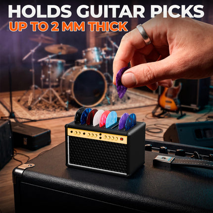Guitar Pick Holder Box With Drawer, Amp Display, Black, 9 Slots