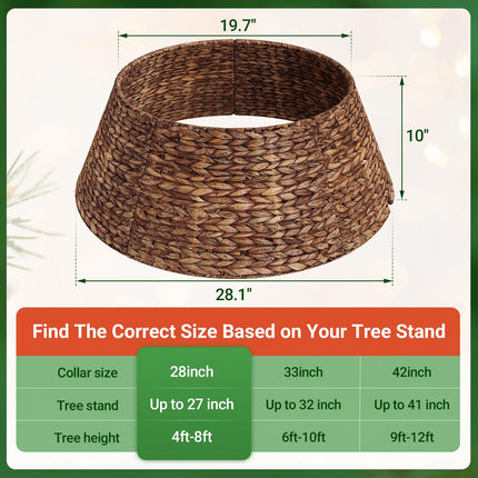 28 Inch Woven Rattan Christmas Tree Collar, 5-Piece Xmas Tree Skirt