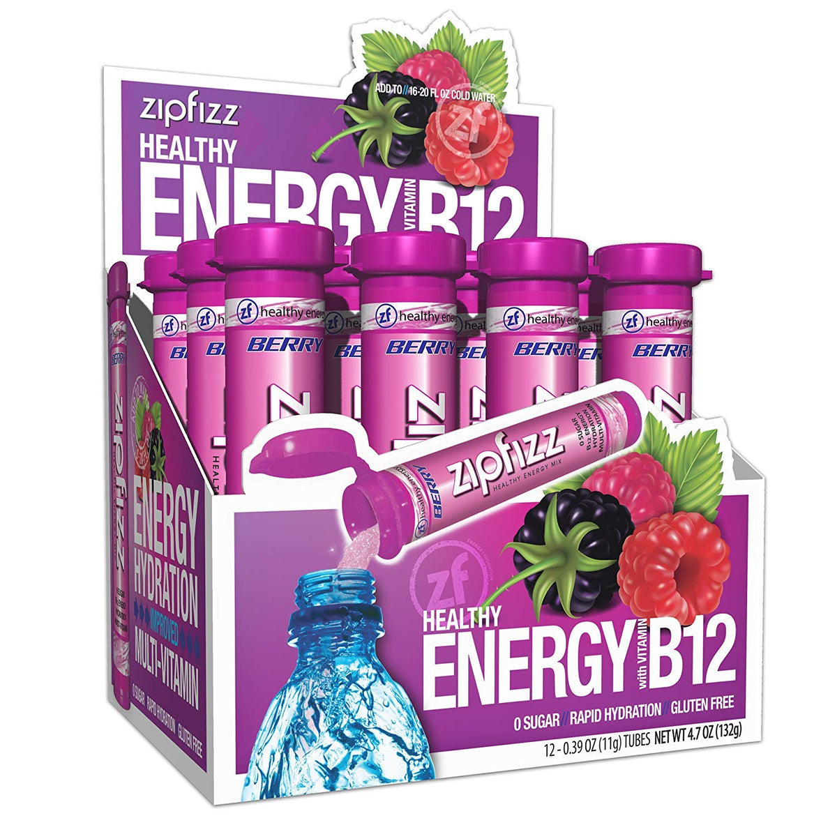 Daily Energy Drink Powder, Berry, 12 Pack | 3-in-1 Sustained Energy, Rapid Hydration, and Essential Vitamins 