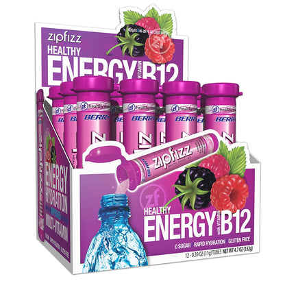 Daily Energy Drink Powder, Berry, 12 Pack | 3-in-1 Sustained Energy, Rapid Hydration, and Essential Vitamins 