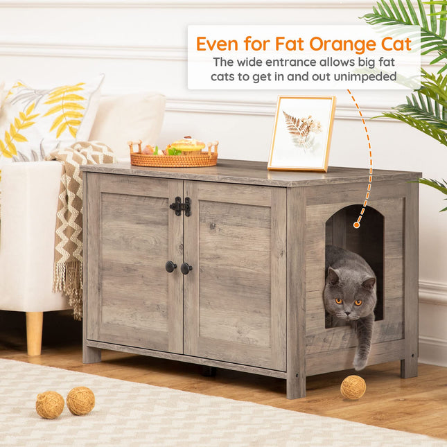 Arenero cerrado, mueble para caja de arena para gatos con divisor extraíble, mueble grande oculto para caja de arena, caseta de madera para gatos, mesa auxiliar, 31" L x 17.5" An x 19.7" Al, Greige BG03MW01G2