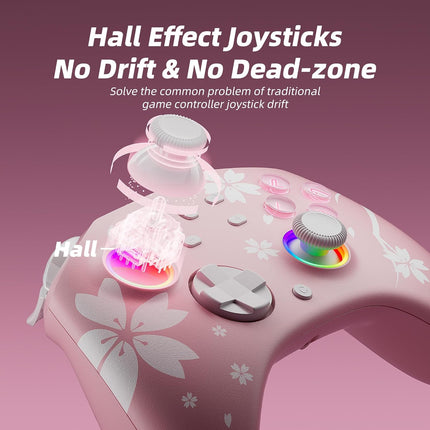 Mytrix Wireless Controllers for Switch/Switch 2, Windows PC iOS Android Steam/Steam Deck, Sakura Pink Bluetooth Controller with Programmable, Hall Effect Joysticks, Adjustable LED Light/Turbo/Vibration