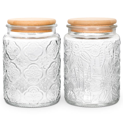 Vintage Glass Jar with Lid, 24oz Food Storage Containers Mason Jars, 2 Pack