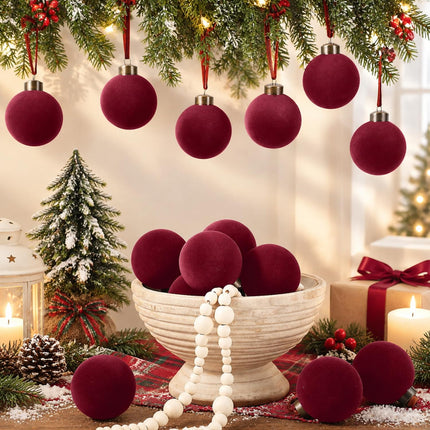 15 Pcs Velvet Christmas Balls, Burgundy