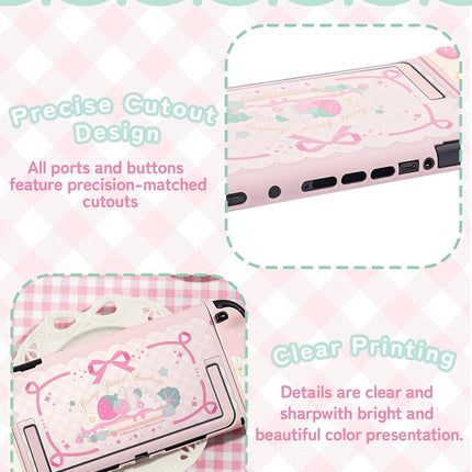 GeekShare Strawberries with Cream Case Compatible with Switch 2, Slim Separable Soft Silicone Protective Shell with 2 Thumb Grip Caps -- Pink