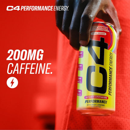 C4 Performance Energy Drink Cosmic Rainbow, Zero Sugar Carbonated Preworkout Energy, 200mg Caffeine with Beta Alanine, 16 Fl Oz (12 Pack), Packaging May Vary