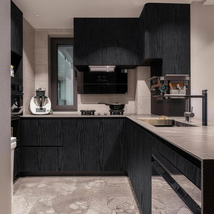 Black Wood Grain Wallpaper Contact Paper for Cabinets 118’’17.7’’