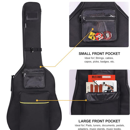 40 41 42 Inch Acoustic Guitar Bag, Oxford Fabric with 0.35" Thick Padding, Water Resistant Gig Bag, 3 Storage Pockets, Side Handle & Back Hanger Loop, Adjustable Dual Shoulder Straps, Black