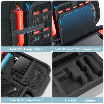 Switch Carrying Case Compatible with Nintendo & OLED, Portable Switch Travel Carry Case Fit for Joy-Con and Adapter, Hard Shell Protective OLED Pouch Bag with 20 Games, Black