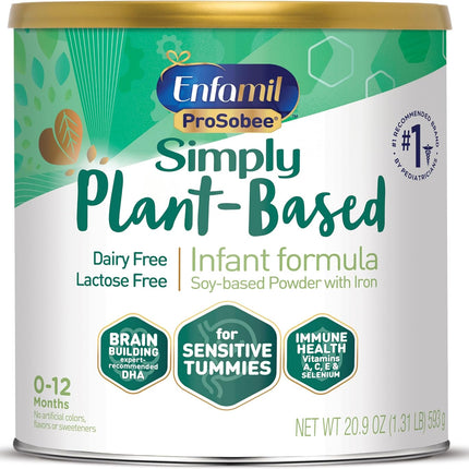 Enfamil Prosobee Plant based Baby Formula, for Sensitive Tummies, Soy-based Plant Sourced Protein, Vitamins for Immune Support, Lactose-free, Milk free, Gluten free, 20.9 Oz Can