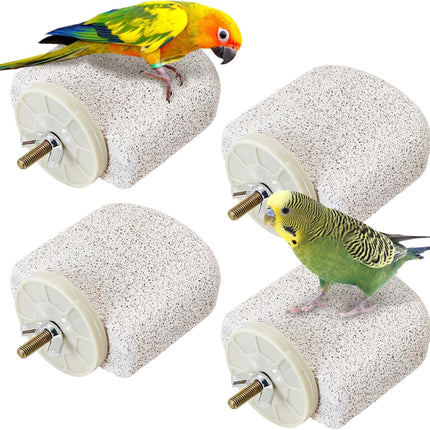 BNOSDM 4 Pcs Small Natural Parrot Beak Grinding Stone Parakeet Chew Toy Calcium Parrot Perch Stand Bird Cage Accessories for Budgies, Cockatiels, Conures, Lovebirds, Canary