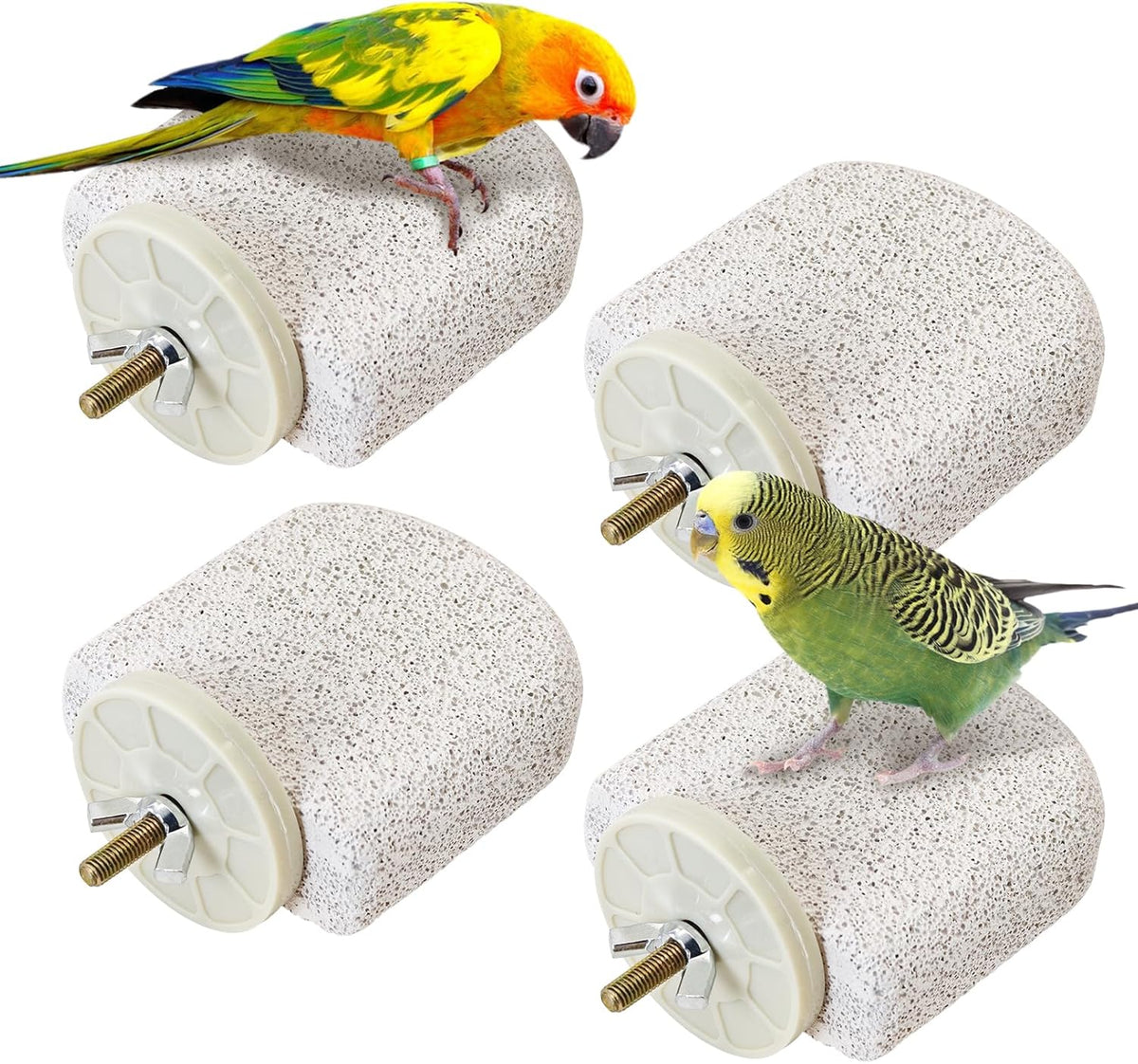4 Pcs Small Natural Parrot Beak Grinding Stone Parakeet Chew Toy Calcium Parrot Perch Stand Bird Cage Accessories for