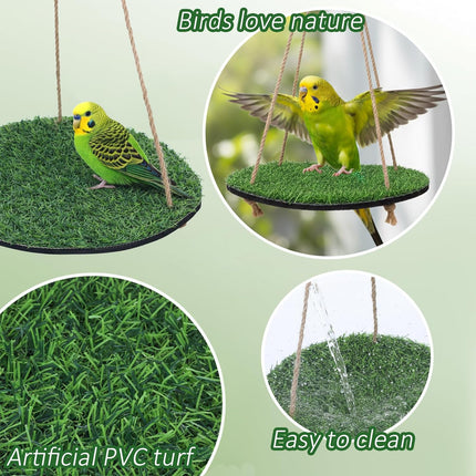 Large Bird Foraging Mat Toys, Bird Grass Hammock Swing Mat for Parrot, Hanging Lawn Climbing Perch Accessories with Hooks for Parakeet Cockatiel Budgie Bearded Dragon Snake