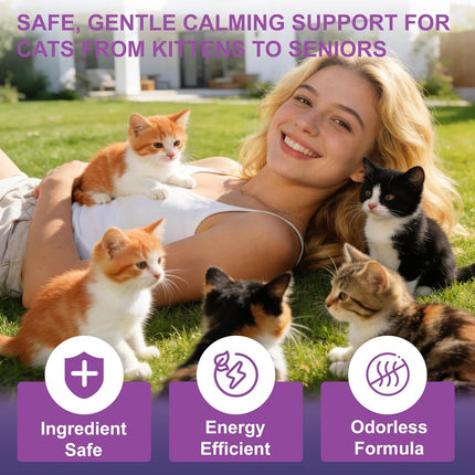 Cat Calming Pheromone Diffuser, Cat Anxiety Relief Diffuser Plug in Calmer with 2 Diffusers & 4 Refills, Reduce Cat Anxiety, Cat Fighting, Urine Marking, Scratching & Stress 48ml/Bottle for All Cats