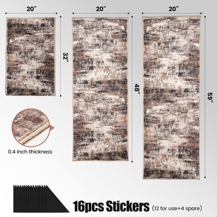 Kitchen Rug Set 3Pcs, Boho Rug Sets Non Slip Washable for Floor Thick Farmhouse Kitchen Decor Runner Rugs for Kitchen, Entryway，Laundry, Hallways 20''x32''+20''x48''+20''x59