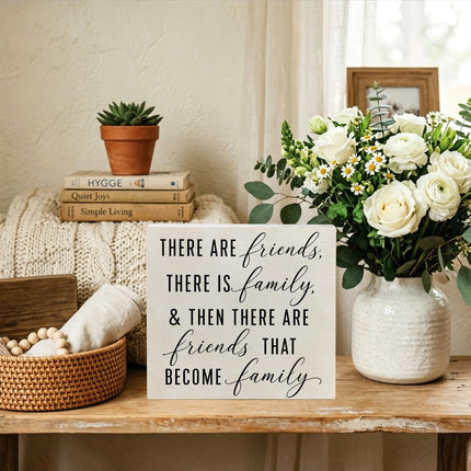 Friendship Family Wooden Signs - Friends Family Decor, Moving Away Gifts for Couples, Friendship Wood Block Plaque Box Signs Home for Shelf Table Decorative, 5x5 Inch