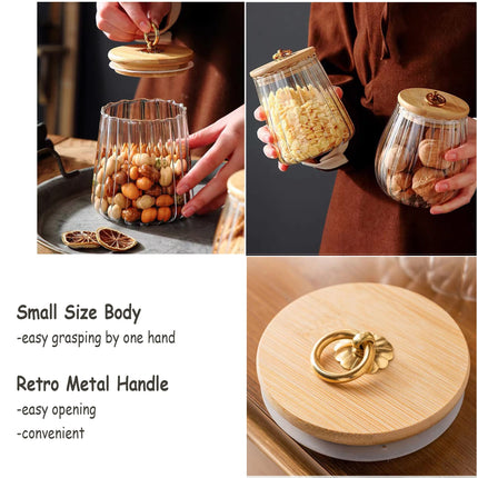 Glass Coffee Nuts Canister Airtight Jar with Bamboo Lid 23 FL OZ Small Oval